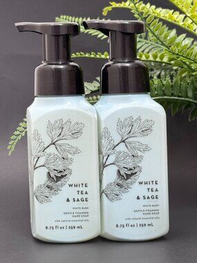 Bath & Body Works BBW White Barn White Tea & Sage Gentle Foaming Hand Soaps X 2